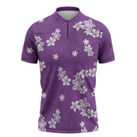 Hawaii Monstera Deliciosa Zipper Polo Shirt Purple Plumeria Polynesian Pattern LT05 Purple - Polynesian Pride