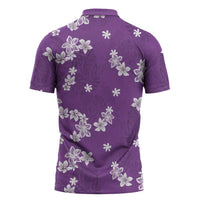 Hawaii Monstera Deliciosa Zipper Polo Shirt Purple Plumeria Polynesian Pattern LT05 - Polynesian Pride