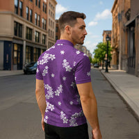 Hawaii Monstera Deliciosa Zipper Polo Shirt Purple Plumeria Polynesian Pattern LT05 - Polynesian Pride