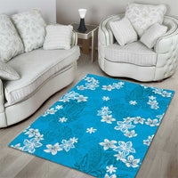Hawaii Monstera Deliciosa Area Rug Blue Plumeria Polynesian Pattern - Polynesian Pride