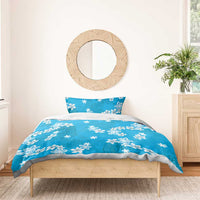 Hawaii Monstera Deliciosa Bedding Set Blue Plumeria Polynesian Pattern - Polynesian Pride