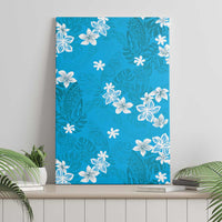 Hawaii Monstera Deliciosa Canvas Wall Art Blue Plumeria Polynesian Pattern - Polynesian Pride