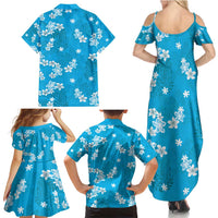 Hawaii Monstera Deliciosa Family Matching Summer Maxi Dress and Hawaiian Shirt Blue Plumeria Polynesian Pattern - Polynesian Pride