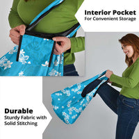 Hawaii Monstera Deliciosa Grocery Bag Blue Plumeria Polynesian Pattern - Polynesian Pride