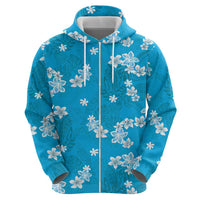Hawaii Monstera Deliciosa Hoodie Blue Plumeria Polynesian Pattern - Polynesian Pride