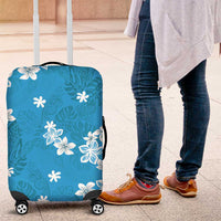 Hawaii Monstera Deliciosa Luggage Cover Blue Plumeria Polynesian Pattern - Polynesian Pride