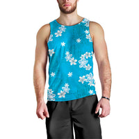 Hawaii Monstera Deliciosa Men Tank Top Blue Plumeria Polynesian Pattern - Polynesian Pride