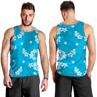 Hawaii Monstera Deliciosa Men Tank Top Blue Plumeria Polynesian Pattern - Polynesian Pride