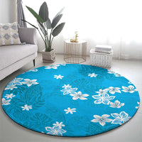 Hawaii Monstera Deliciosa Round Carpet Blue Plumeria Polynesian Pattern - Polynesian Pride
