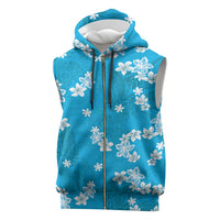 Hawaii Monstera Deliciosa Sleeveless Zip Hoodie Blue Plumeria Polynesian Pattern LT05 Blue - Polynesian Pride