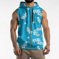 Hawaii Monstera Deliciosa Sleeveless Zip Hoodie Blue Plumeria Polynesian Pattern LT05 - Polynesian Pride