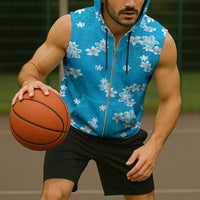 Hawaii Monstera Deliciosa Sleeveless Zip Hoodie Blue Plumeria Polynesian Pattern LT05 - Polynesian Pride