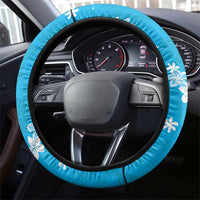 Hawaii Monstera Deliciosa Steering Wheel Cover Blue Plumeria Polynesian Pattern - Polynesian Pride