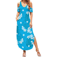 Hawaii Monstera Deliciosa Summer Maxi Dress Blue Plumeria Polynesian Pattern - Polynesian Pride