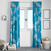 Hawaii Monstera Deliciosa Window Curtain Blue Plumeria Polynesian Pattern - Polynesian Pride