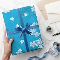 Hawaii Monstera Deliciosa Wrapping Paper Blue Plumeria Polynesian Pattern - Polynesian Pride