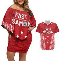 Samoa FAST Couples Matching Off Shoulder Short Dress and Hawaiian Shirt Forever Proud Samoan Tribal Pattern - Polynesian Pride