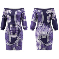 Utah State Polynesian Heritage Couples Matching Off The Shoulder Long Sleeve Dress and Hawaiian Shirt Floral Tribal Pattern Tropical Flowers LT05 - Polynesian Pride