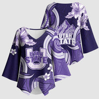 Utah State Polynesian Heritage Kimono Sleeve Blouse Floral Tribal Pattern Tropical Flowers LT05 - Polynesian Pride