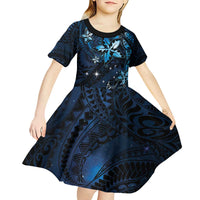 Hawaii Makahiki Season Kid Short Sleeve Dress Floral Tribal Tattoo Blue Galaxy