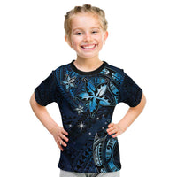 Hawaii Makahiki Season Kid T Shirt Floral Tribal Tattoo Blue Galaxy LT05 Blue - Polynesian Pride