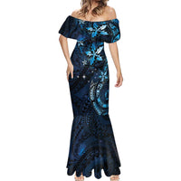 Hawaii Makahiki Season Mermaid Dress Floral Tribal Tattoo Blue Galaxy