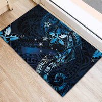 Hawaii Makahiki Season Rubber Doormat Floral Tribal Tattoo Blue Galaxy