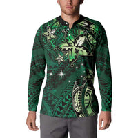 Hawaii Makahiki Season Button Sweatshirt Floral Tribal Tattoo Green Galaxy
