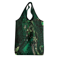 Hawaii Makahiki Season Grocery Bag Floral Tribal Tattoo Green Galaxy