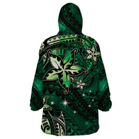 Hawaii Makahiki Season Wearable Blanket Hoodie Floral Tribal Tattoo Green Galaxy