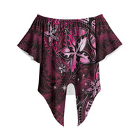 Hawaii Makahiki Season Off Shoulder Wrap Waist Top Floral Tribal Tattoo Pink Galaxy LT05 Pink - Polynesian Pride