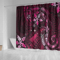 Hawaii Makahiki Season Shower Curtain Floral Tribal Tattoo Pink Galaxy