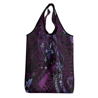 Hawaii Makahiki Season Grocery Bag Floral Tribal Tattoo Purple Galaxy
