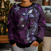Hawaii Makahiki Season Kid Ugly Christmas Sweater Floral Tribal Tattoo Purple Galaxy