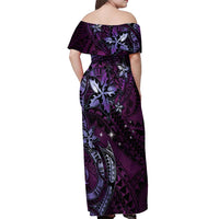 Hawaii Makahiki Season Off Shoulder Maxi Dress Floral Tribal Tattoo Purple Galaxy