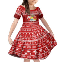 Personalized Tonga Christmas Family Matching Long Sleeve Bodycon Dress and Hawaiian Shirt Kilisimasi Fiefia Santas Coat Of Arms LT05 Daughter's Dress Red - Polynesian Pride