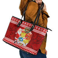 Tonga Christmas Leather Tote Bag Kilisimasi Fiefia Santas Coat Of Arms LT05 - Polynesian Pride