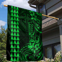 Hawaii Hauoli Makahiki Hou Garden Flag Lono Hawaiian God Kakau Polynesian Tribal Green LT05 - Polynesian Pride