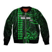 Personalized Hawaii Hauoli Makahiki Hou Sleeve Zip Bomber Jacket Lono Hawaiian God Kakau Polynesian Tribal Green LT05 Unisex Green - Polynesian Pride