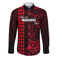 Personalized Hawaii Hauoli Makahiki Hou Family Matching Off Shoulder Maxi Dress and Hawaiian Shirt Lono Hawaiian God Kakau Polynesian Tribal Red LT05 Dad's Shirt - Long Sleeve Red - Polynesian Pride