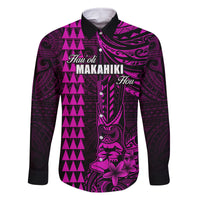 Personalized Hawaii Hauoli Makahiki Hou Family Matching Off Shoulder Short Dress and Hawaiian Shirt Lono Hawaiian God Kakau Polynesian Tribal Pink LT05 Dad's Shirt - Long Sleeve Pink - Polynesian Pride