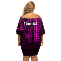 Personalized Hawaii Hauoli Makahiki Hou Family Matching Off Shoulder Short Dress and Hawaiian Shirt Lono Hawaiian God Kakau Polynesian Tribal Pink LT05 - Polynesian Pride