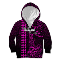 Personalized Hawaii Hauoli Makahiki Hou Kid Hoodie Lono Hawaiian God Kakau Polynesian Tribal Pink LT05 Zip Hoodie Pink - Polynesian Pride