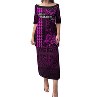 Personalized Hawaii Hauoli Makahiki Hou Puletasi Lono Hawaiian God Kakau Polynesian Tribal Pink LT05 Long Dress Pink - Polynesian Pride