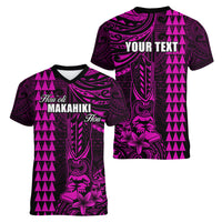 Personalized Hawaii Hauoli Makahiki Hou Women V Neck T Shirt Lono Hawaiian God Kakau Polynesian Tribal Pink LT05 - Polynesian Pride