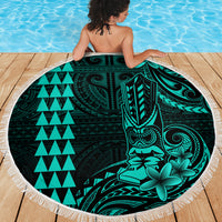 Hawaii Hauoli Makahiki Hou Beach Blanket Lono Hawaiian God Kakau Polynesian Tribal Turquoise LT05 - Wonder Print Shop