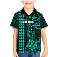 Personalized Hawaii Hauoli Makahiki Hou Family Matching Mermaid Dress and Hawaiian Shirt Lono Hawaiian God Kakau Polynesian Tribal Turquoise LT05 Son's Shirt Turquoise - Polynesian Pride
