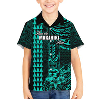 Personalized Hawaii Hauoli Makahiki Hou Family Matching Summer Maxi Dress and Hawaiian Shirt Lono Hawaiian God Kakau Polynesian Tribal Turquoise LT05 Son's Shirt Turquoise - Polynesian Pride