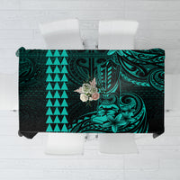 Hawaii Hauoli Makahiki Hou Tablecloth Lono Hawaiian God Kakau Polynesian Tribal Turquoise LT05 Turquoise - Polynesian Pride