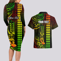 Personalized Hawaii Hauoli Makahiki Hou Couples Matching Long Sleeve Bodycon Dress and Hawaiian Shirt Lono Hawaiian God Kakau Polynesian Tribal Reggae LT05 - Polynesian Pride